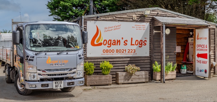 Logan's logs van outside our office where we sell kiln dried firewood